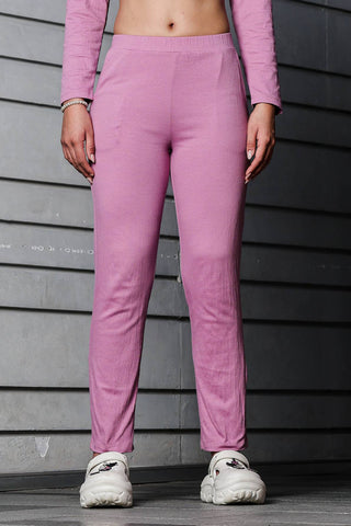 WOMEN ROUND NECK PURPLE FULL SLV  CO-ORD SET