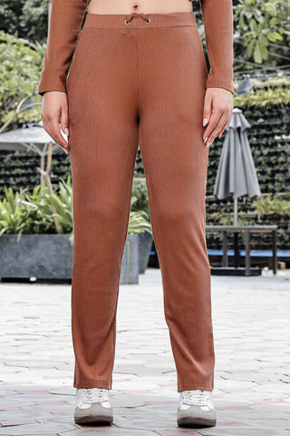 WOMEN ROUND NECK BROWN FULL SLV  CO-ORD SET