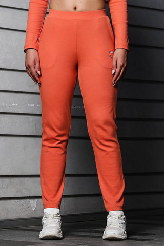 WOMEN ROUND NECK ORANGE FULL SLV  CO-ORD SET