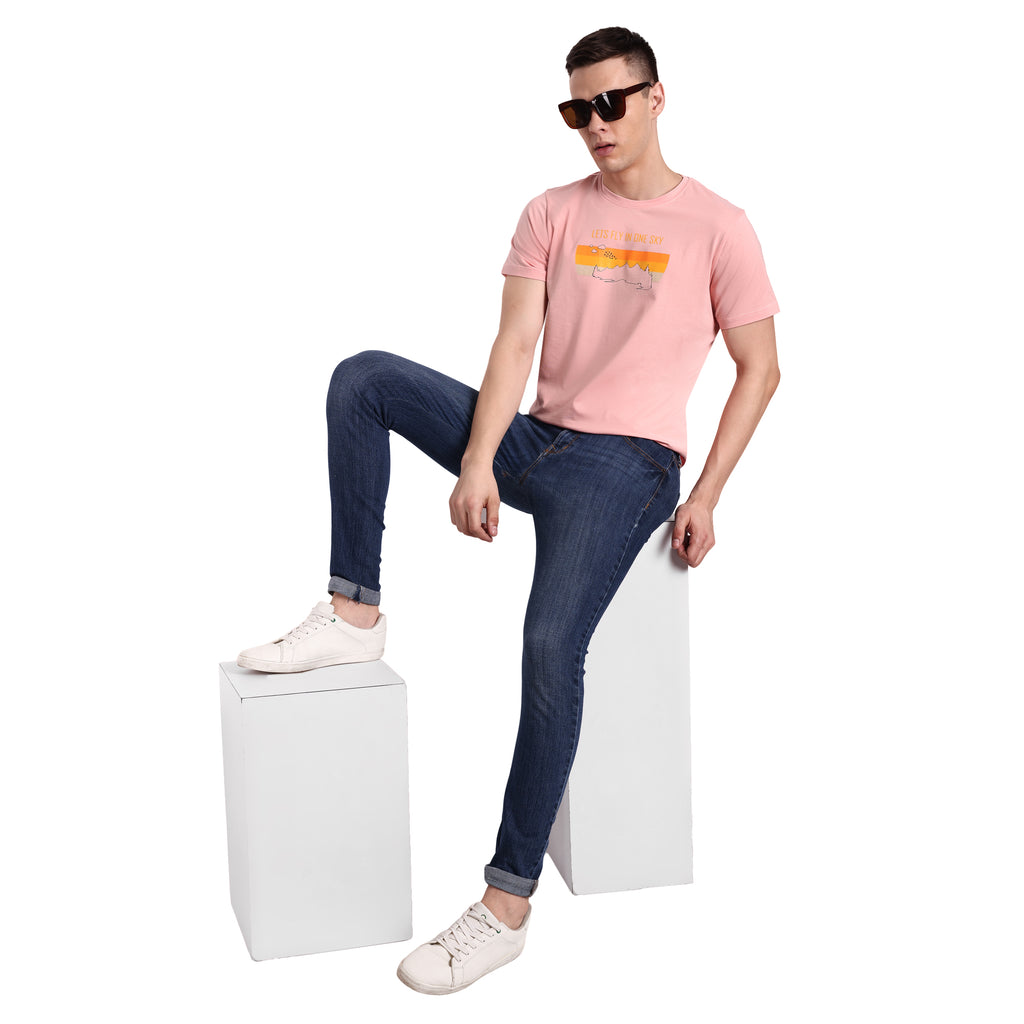 Men Pink Round Neck T-Shirt