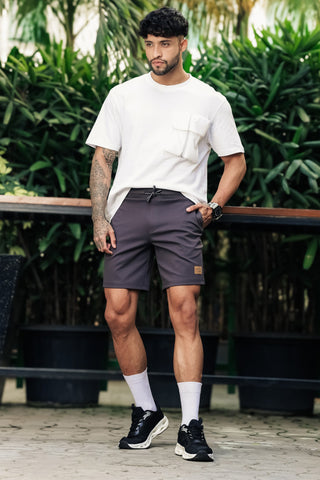 ONE SKY Men’s Solid Cotton Blend Shorts | Mid Rise Casual Shorts with Drawstring | Stretch Fabric | 2 Pockets | Machine Wash