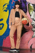 ONE SKY Women's Front Open Tracksuit | Cotton Blend Solid Co-ord Set | Zipper Jacket & Slip-On Pants with 4 Pockets