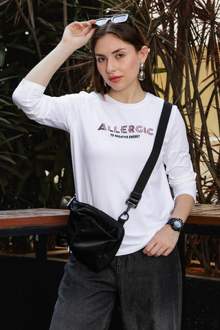 ONE SKY Women's Printed & Typographic Full Sleeve T-Shirt | Cotton Modal Blend Round Neck Top | Soft & Stretchy