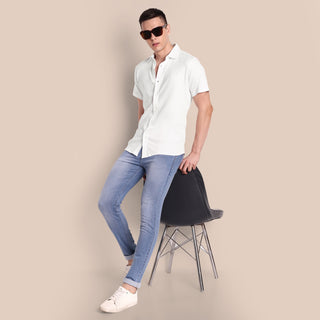 Men White Semi Casual Shirt