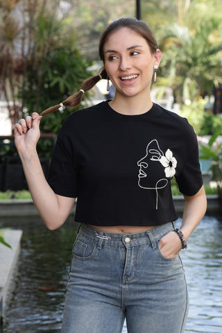 ONE SKY Women’s 100% Cotton Half Sleeve T-Shirt – Round Neck Embroidered Top, Casual Pull-On Tee, Machine Washable