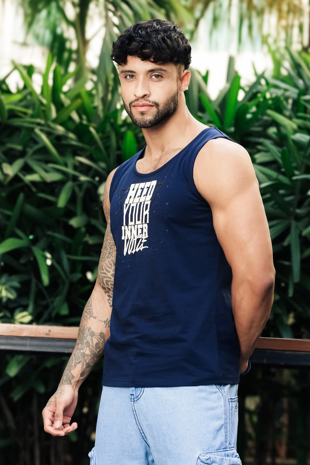 ONE SKY Men’s Cotton Printed Tank Top | Sleeveless Round Neck Casual Vest | Typography Print | Machine Wash