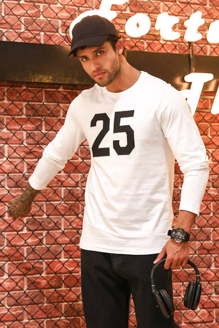 Men’s 100% Cotton Embroidered Typography Full Sleeve T-Shirt | Round Neck Casual Tee | Soft Breathable Fabric | Machine Washable