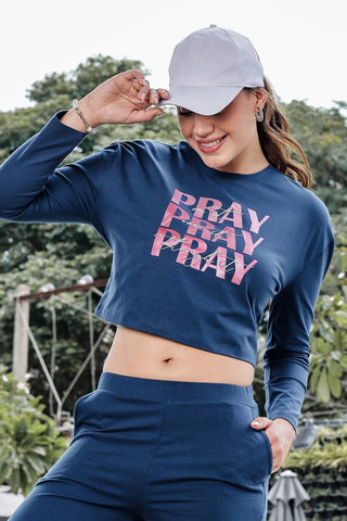 WOMEN ROUND NECK NAVY BLUE FULL SLV  CO-ORD SET