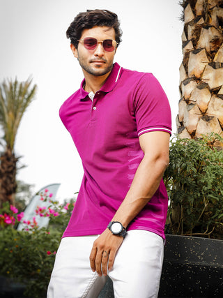 Mens Graphic Print Polo Neck Purple T-Shirt