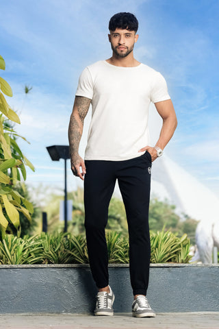 ONE SKY Men’s 100% Cotton Track Pants | Mid Rise Casual Joggers with Drawstring | 3 Pockets | Solid Color | Machine Wash