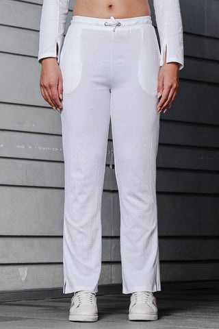 WOMEN ROUND NECK WHITE FULL SLV  CO-ORD SET