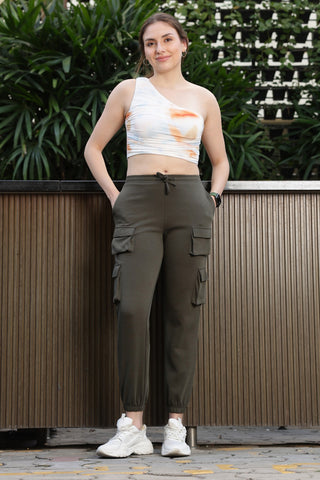 ONE SKY Women’s Cotton-Poly Track Pant – Solid Mid-Rise Drawstring Joggers with 6 Pockets, Casual Loungewear, Flat Front, Machine Washable