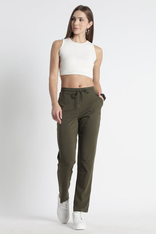 ONE SKY Women’s Cotton Spandex Track Pant – Solid Mid-Rise Drawstring Joggers with 3 Pockets, Casual Loungewear, Flat Front, Machine Washable