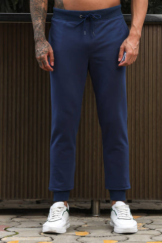 Men's Solid Tracksuit Set | Cotton Blend with Mock Collar Zip-Up Top & Drawstring Joggers | Mid-Rise Fit | 4 Pockets | Long Sleeves | Casual Athleisure Gym Wear