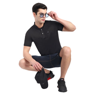 MENS SOLID BLACK PURE COTTON POLO TSHIRT