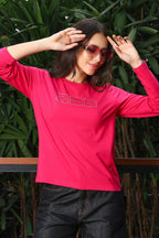 ONE SKY Women's Printed & Graphic Full Sleeve T-Shirt | Cotton Modal Blend Round Neck Top | Soft & Stretchy
