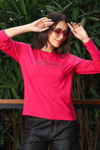 ONE SKY Women's Printed & Graphic Full Sleeve T-Shirt | Cotton Modal Blend Round Neck Top | Soft & Stretchy