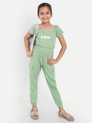 ONE SKY GIRLS FAIR GREEN SOLID JUMPSUIT