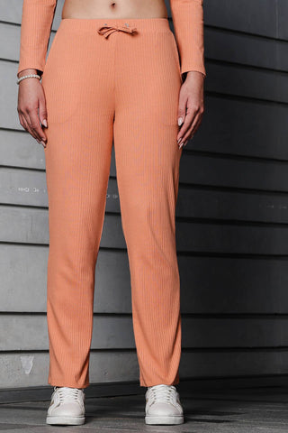 WOMEN ROUND NECK ORANGE FULL SLV  CO-ORD SET