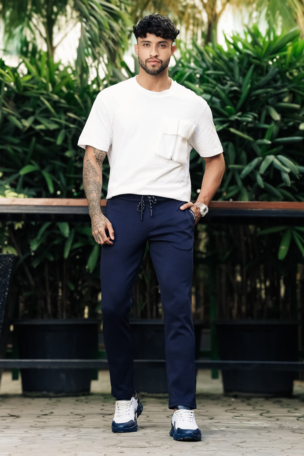ONE SKY Men’s Cotton Blend Track Pants | Mid Rise Casual Joggers with Drawstring | 3 Pockets | Solid Color | Machine Wash
