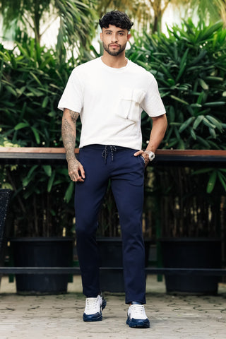 ONE SKY Men’s Cotton Blend Track Pants | Mid Rise Casual Joggers with Drawstring | 3 Pockets | Solid Color | Machine Wash