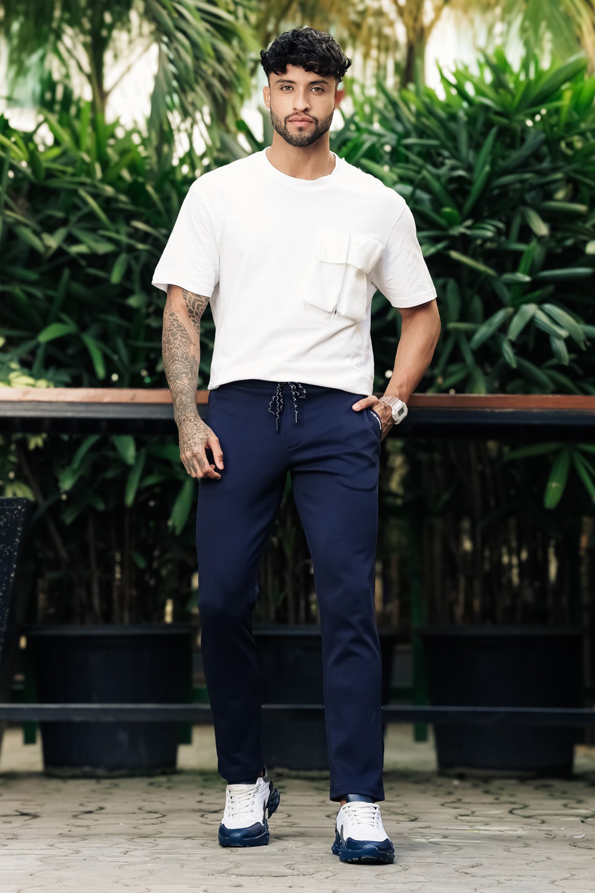 ONE SKY Men’s Cotton Blend Track Pants | Mid Rise Casual Joggers with Drawstring | 3 Pockets | Solid Color | Machine Wash