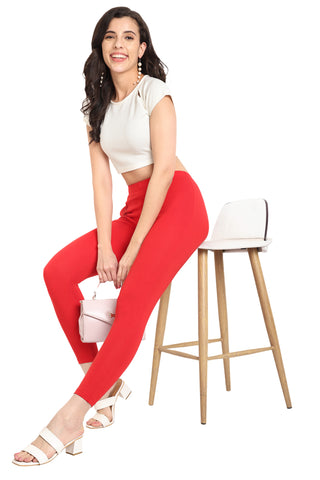 ONE SKY WOMEN RED 2 SOLID LEGGINGS