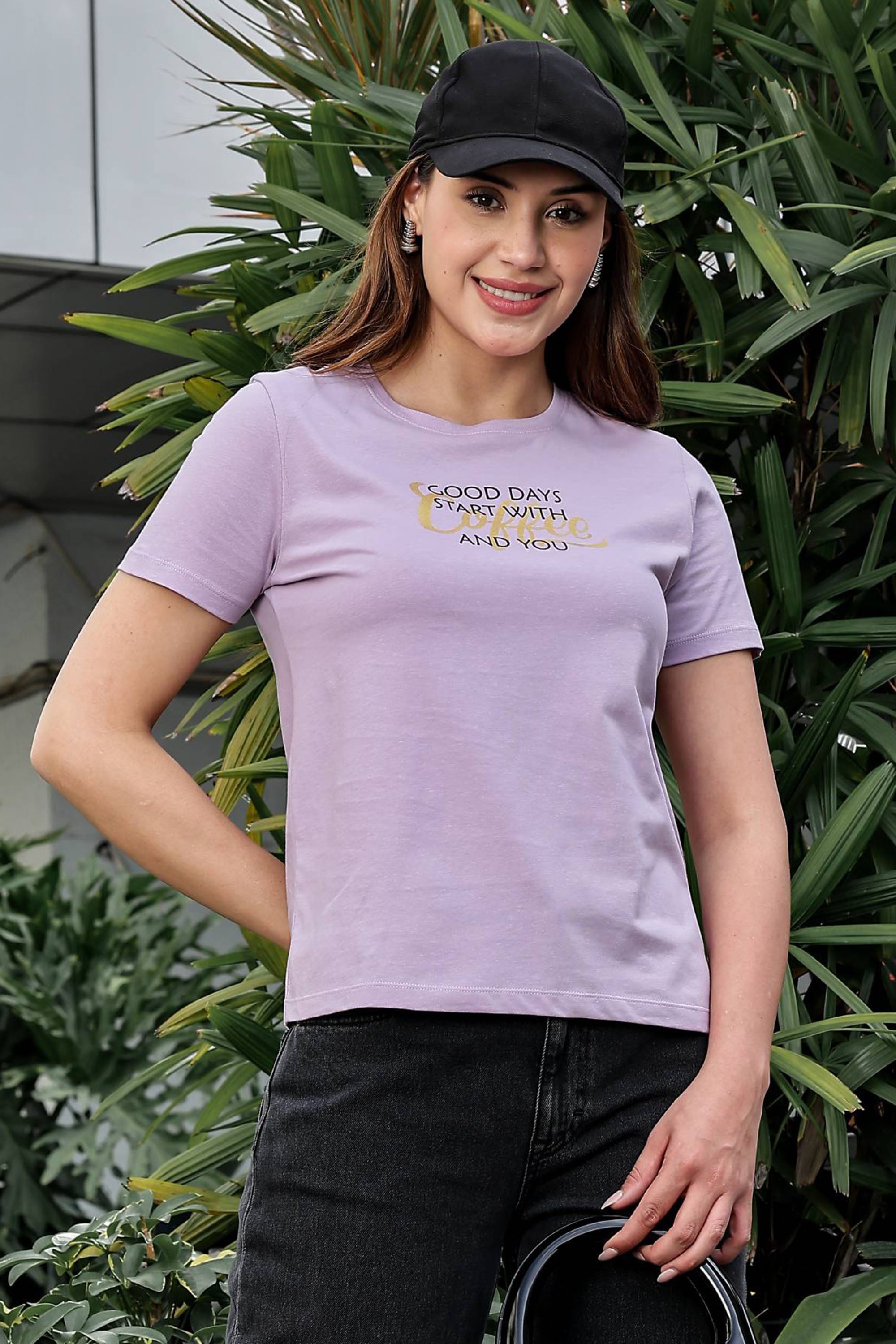 WOMEN ROUND NECK LAVENDER T SHIRT