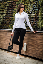 Womens Full Sleeve Polo Neck White Top