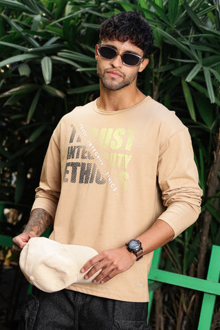 Men’s 100% Cotton Typography Printed Full Sleeve T-Shirt | Round Neck Casual Tee | Soft Breathable Fabric | Machine Washable