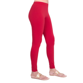 Women Red Breathable Long Length Legging