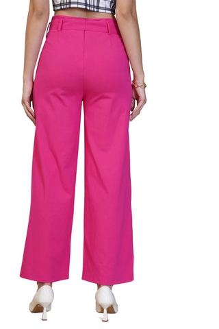 Womens High Waist Straight Fit Trouser Fuchsia