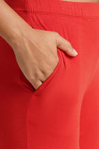 WOMENS RED REGULAR LENGTH POCKET LEGGING