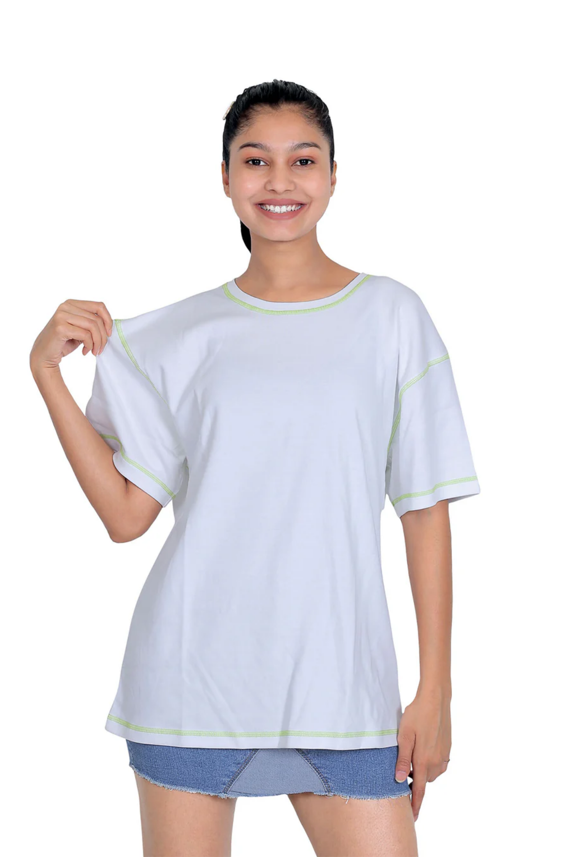 Women White Round Neck Oversized T-Shirt