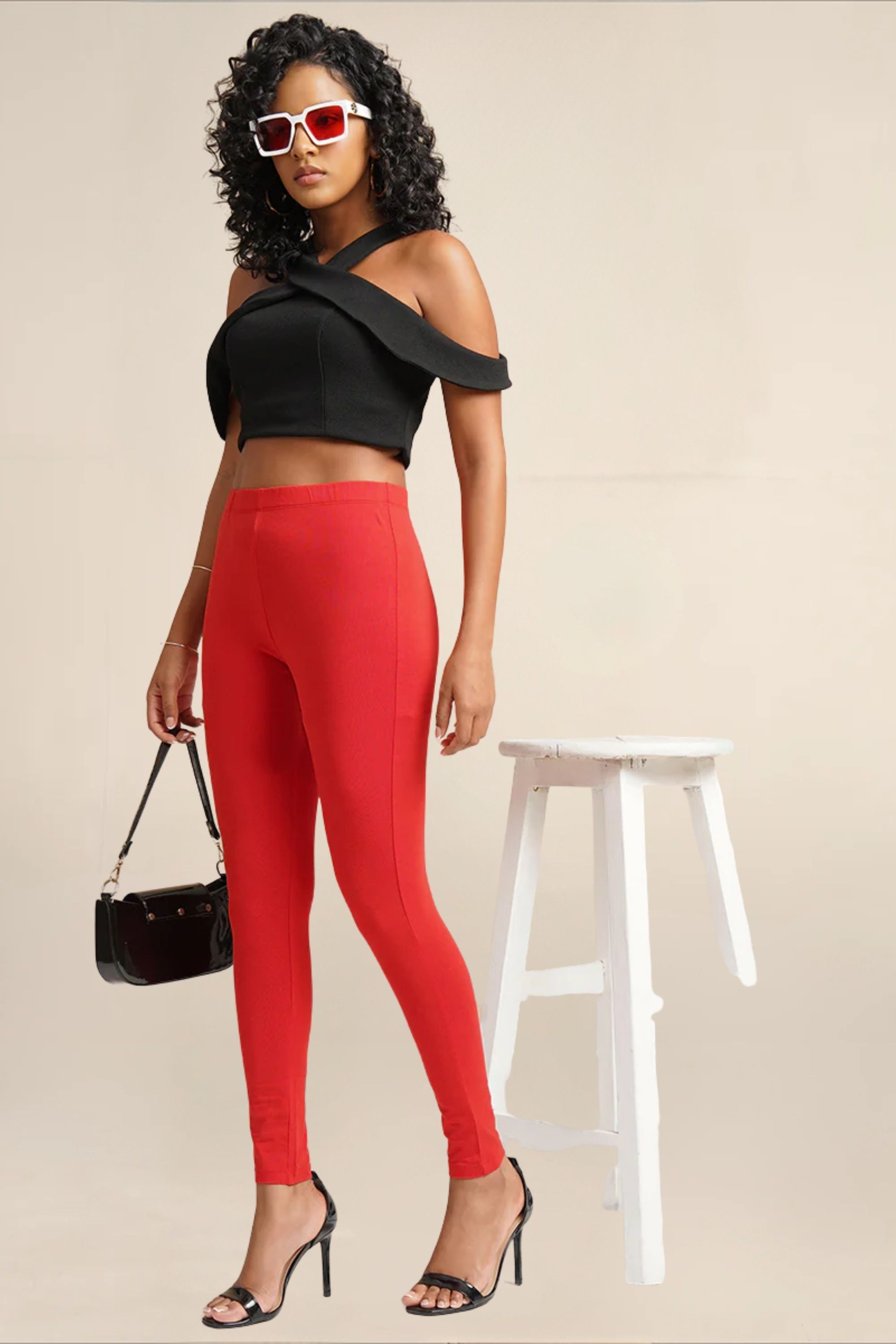 WOMENS RED REGULAR LENGTH POCKET LEGGING