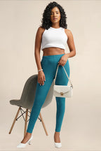 WOMENS PEACOCK GREEN REGULAR LENGTH POCKET LEGGING