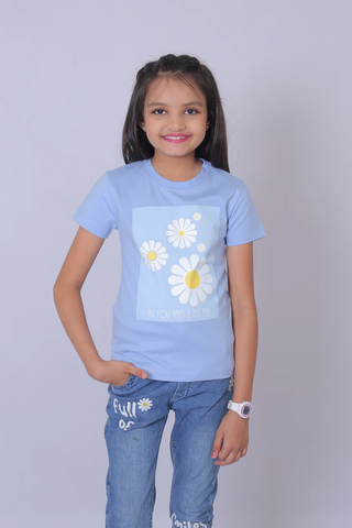 Girls Fresh Sky Floral Printed T-Shirt