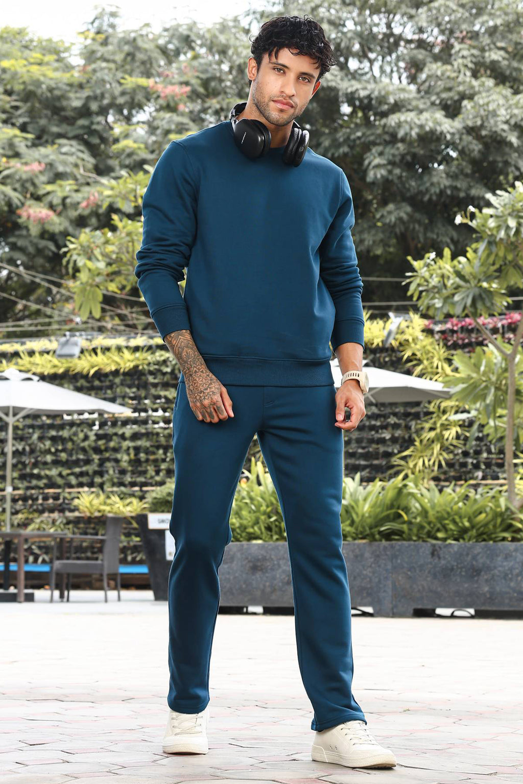 Men’s Solid Tracksuit Set | Round Neck Long Sleeve Top & Slip-On Joggers | Cotton Blend | Mid-Rise Flat Front | 5 Pockets | Casual Athleisure Wear