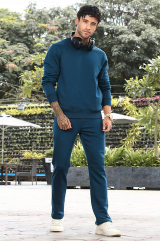 Men’s Solid Tracksuit Set | Round Neck Long Sleeve Top & Slip-On Joggers | Cotton Blend | Mid-Rise Flat Front | 5 Pockets | Casual Athleisure Wear