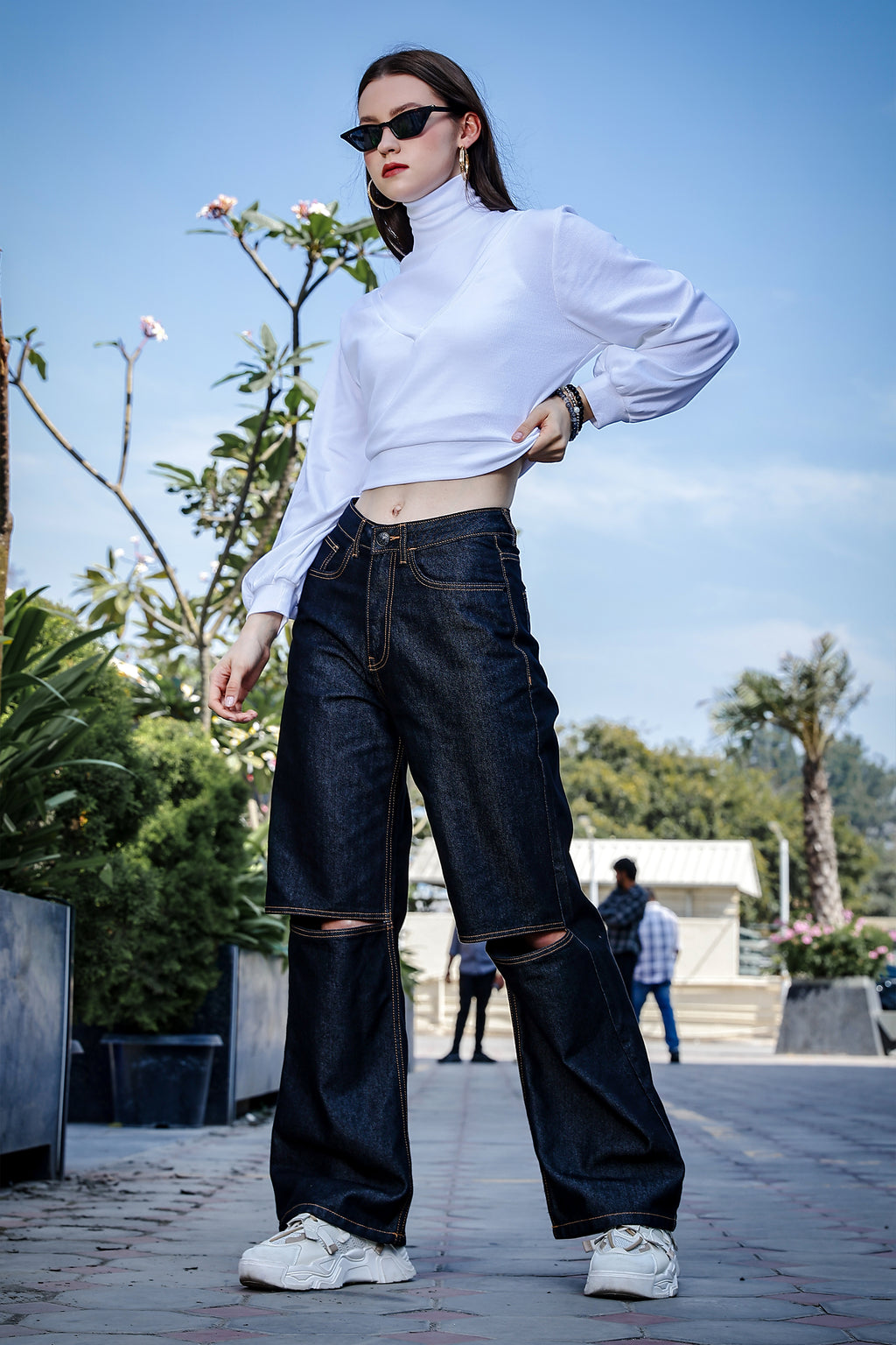 Women's 3-in-1 Versatile Crop Top with High Neck Inner & Full Sleeve Outer