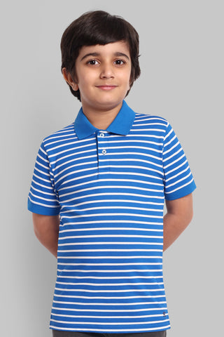 Boys Classic Cotton Polo T-Shirt with Stripes Blue