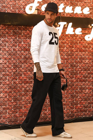 Men’s 100% Cotton Embroidered Typography Full Sleeve T-Shirt | Round Neck Casual Tee | Soft Breathable Fabric | Machine Washable