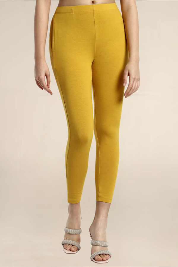 Women Mustard Ankle Length Pocket Legging