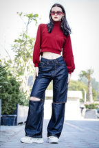 Women's 3-in-1 Versatile Crop Top with High Neck Inner & Full Sleeve Outer