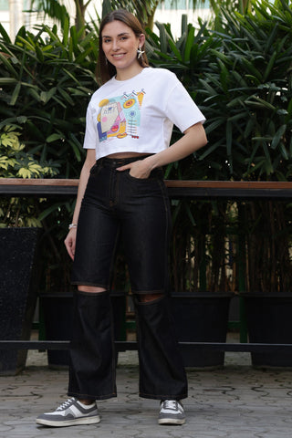 ONE SKY Women’s 95% Cotton 5% Spandex Half Sleeve T-Shirt – Round Neck Graphic Print Top, Casual Pull-On Tee, Machine Washable