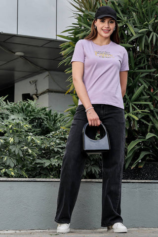 WOMEN ROUND NECK LAVENDER T SHIRT