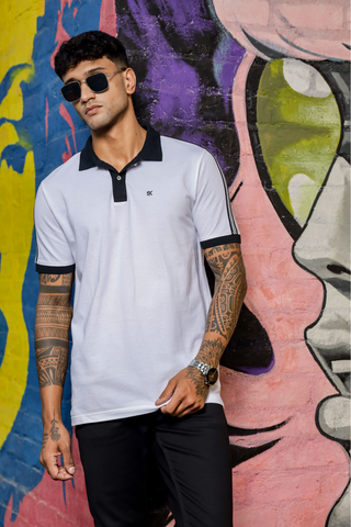 Mens Pure Cotton White Designer Polo Tshirt