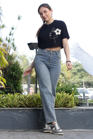 ONE SKY Women’s 100% Cotton Half Sleeve T-Shirt – Round Neck Embroidered Top, Casual Pull-On Tee, Machine Washable