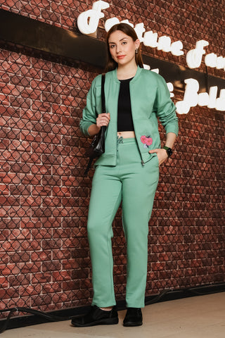 ONE SKY Women's Floral Printed Tracksuit | Cotton Blend Co-ord Set with Zipper Stand Collar Top & Drawstring Pants | 4 Pockets