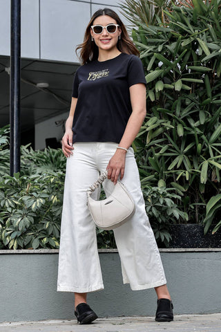 WOMEN ROUND NECK BLACK T SHIRT